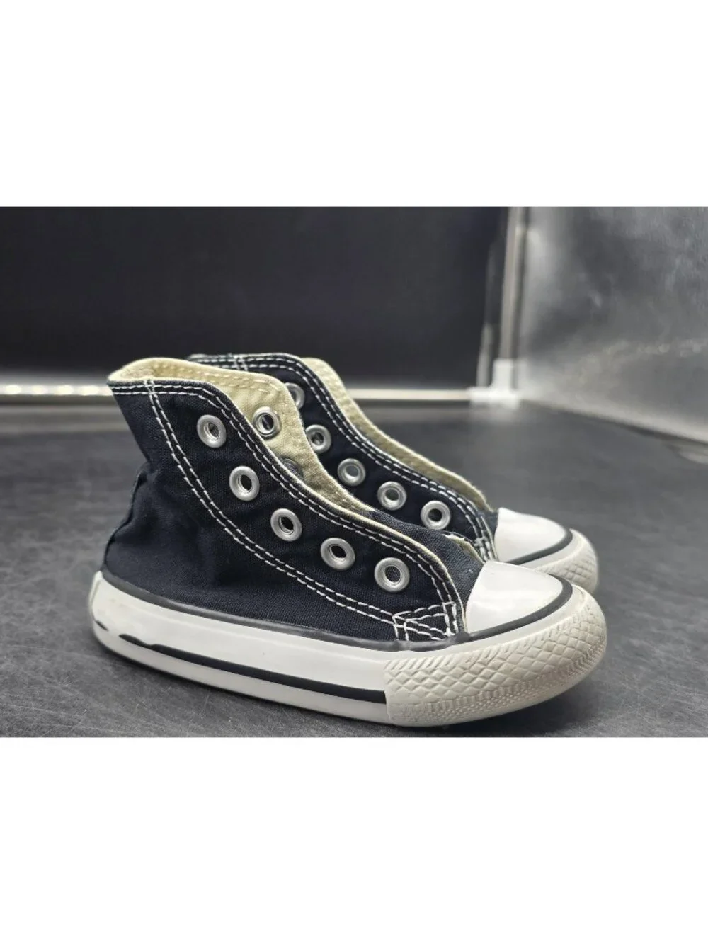 Converse All Star Shoes Infant Size 4 Black Hi Top Sneakers Missing Laces